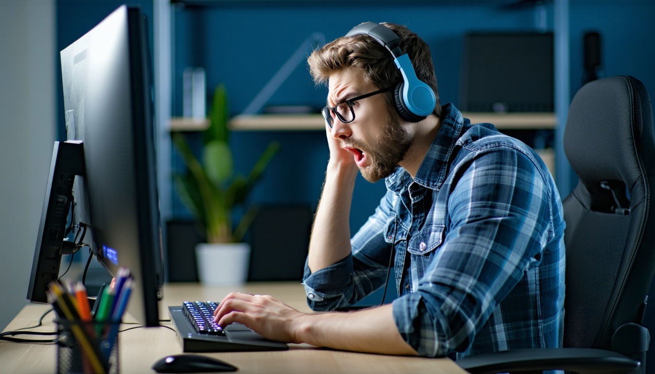 Frustrated person on computer